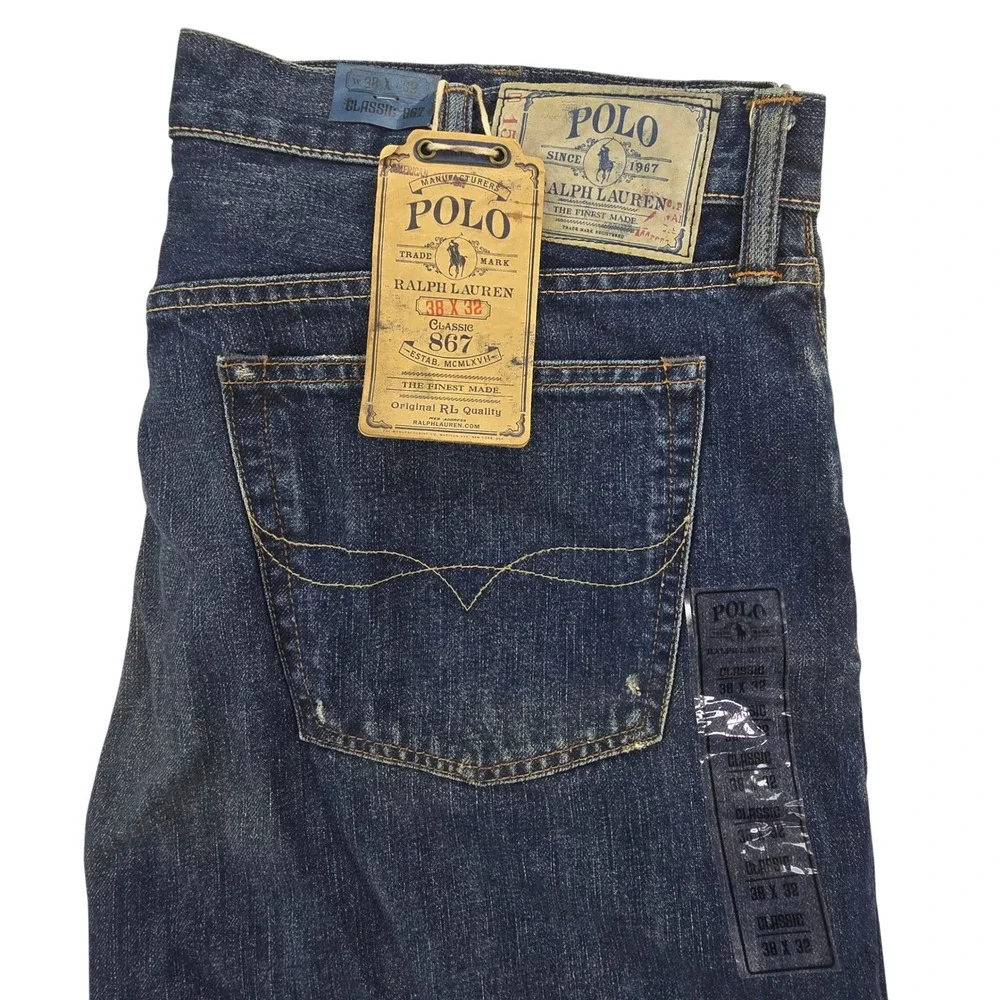 Polo Ralph Lauren 867 Classic Jeans Mens 38x32 Dark Wash Straight Leg Denim NWT
